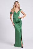 Off the Shoulder Mermaid Satin Burgundy Bridesmaid Dress with Slit