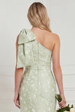One Shoulder Sage Floral Jacquard Mermaid Bridesamid Dress with Slit