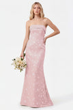 Strapless Mermaid Sage Floral Jacquard Bridesmaid Dress