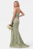 Strapless Mermaid Sage Floral Jacquard Bridesmaid Dress