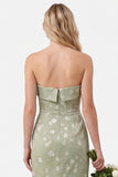 Strapless Mermaid Sage Floral Jacquard Bridesmaid Dress