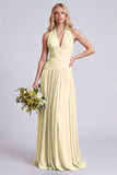 Halter A Line Sage Pleated Bridesmaid Dress