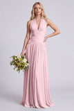 Halter A Line Sage Pleated Bridesmaid Dress