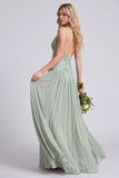 Halter A Line Sage Pleated Bridesmaid Dress