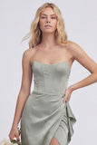 Strapless Corset Mermaid Dusty Sage Bridesmaid Dress with Slit