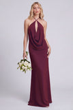 Light Blue Halter Backless Mermaid Bridesmaid Dress