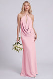 Light Blue Halter Backless Mermaid Bridesmaid Dress