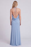Light Blue Halter Backless Mermaid Bridesmaid Dress