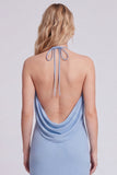 Light Blue Halter Backless Mermaid Bridesmaid Dress