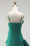 Light Blue A Line Spaghetti Straps Ruffled Satin Homecoming Dress with 3D Flowers