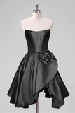 Corset A Line Strapless Red Homecoming Dress with Flower