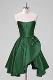 Corset A Line Strapless Red Homecoming Dress with Flower