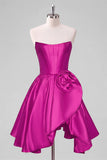 Corset A Line Strapless Red Homecoming Dress with Flower