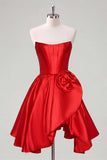 Corset A Line Strapless Red Homecoming Dress with Flower