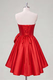 Corset A Line Strapless Red Homecoming Dress with Flower