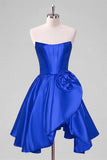 Corset A Line Strapless Red Homecoming Dress with Flower
