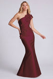 Rose One Shoulder Mermaid Formal Dress with 3D Flowers