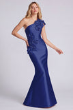 Rose One Shoulder Mermaid Formal Dress with 3D Flowers