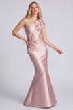 Rose One Shoulder Mermaid Formal Dress with 3D Flowers