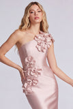Rose One Shoulder Mermaid Formal Dress with 3D Flowers