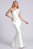 Rose One Shoulder Mermaid Formal Dress with 3D Flowers