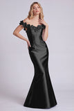 Off the Shoulder Blue Mermaid Satin Formal Dress with 3D Flowers