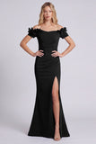 Navy Mermaid Off the Shoulder Formal Dress with Slit