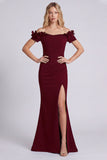 Navy Mermaid Off the Shoulder Formal Dress with Slit