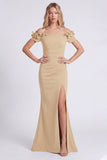 Navy Mermaid Off the Shoulder Formal Dress with Slit
