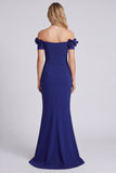 Navy Mermaid Off the Shoulder Formal Dress with Slit