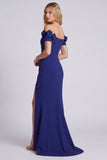 Navy Mermaid Off the Shoulder Formal Dress with Slit