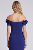 Navy Mermaid Off the Shoulder Formal Dress with Slit