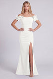 Navy Mermaid Off the Shoulder Formal Dress with Slit