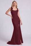 Pink Mermaid Square Neck 3D Flowers Formal Dress with Slit