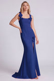 Pink Mermaid Square Neck 3D Flowers Formal Dress with Slit