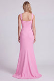 Pink Mermaid Square Neck 3D Flowers Formal Dress with Slit