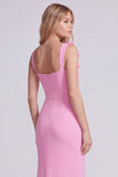 Pink Mermaid Square Neck 3D Flowers Formal Dress with Slit