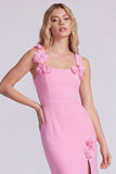 Pink Mermaid Square Neck 3D Flowers Formal Dress with Slit