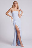 Strapless Light Blue Mermaid Formal Dress with 3D Flowers