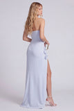 Strapless Light Blue Mermaid Formal Dress with 3D Flowers