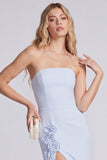 Strapless Light Blue Mermaid Formal Dress with 3D Flowers