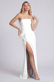 Strapless Light Blue Mermaid Formal Dress with 3D Flowers