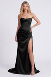 Burgundy Strapless Mermaid Ruched Corset Formal Dress with Slit