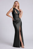 Sage One Shoulder Cut Out Ruched Mermaid Formal Dress with Slit