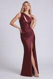 Sage One Shoulder Cut Out Ruched Mermaid Formal Dress with Slit