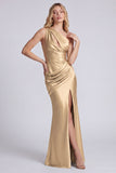 Sage One Shoulder Cut Out Ruched Mermaid Formal Dress with Slit