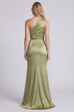 Sage One Shoulder Cut Out Ruched Mermaid Formal Dress with Slit