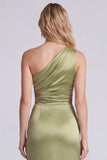 Sage One Shoulder Cut Out Ruched Mermaid Formal Dress with Slit