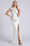Sage One Shoulder Cut Out Ruched Mermaid Formal Dress with Slit