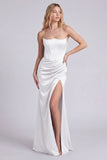 Dark Green Strapless Mermaid Corset Satin Formal Dress with Slit